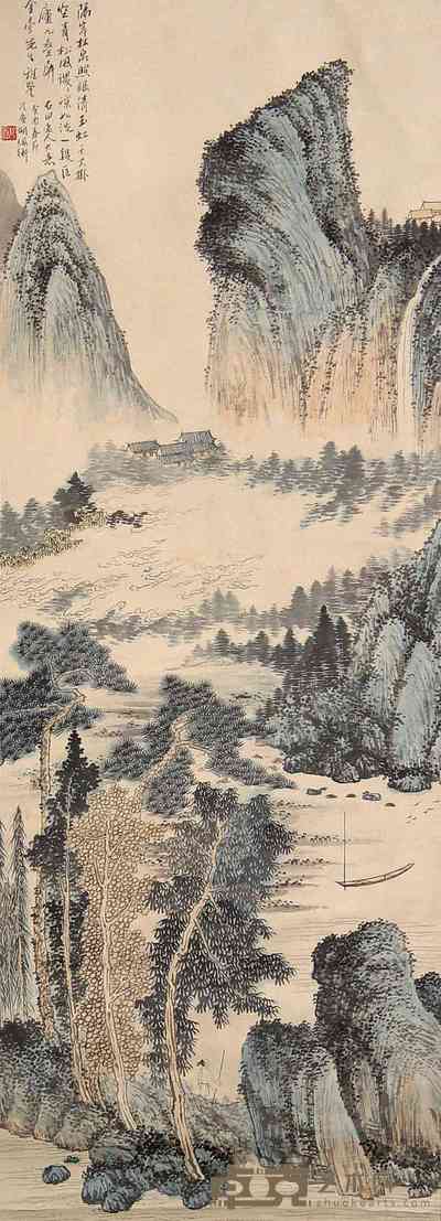 胡佩衡 山水人物 立轴 117×42cm